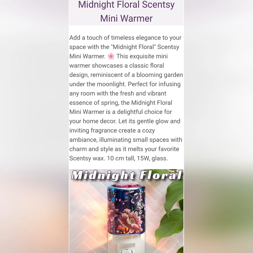 Scentsy Midnight Floral Plug In Mini Warmer Retired - Picture 9 of 9